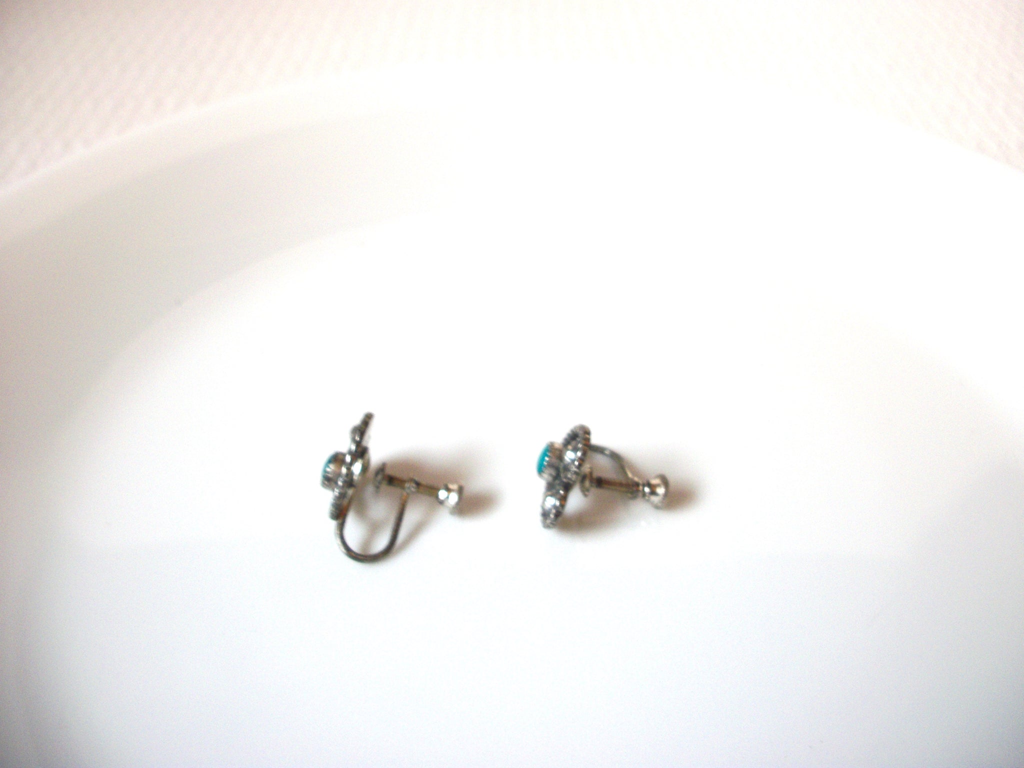 Vintage Silver Blue Heart Earrings 100820