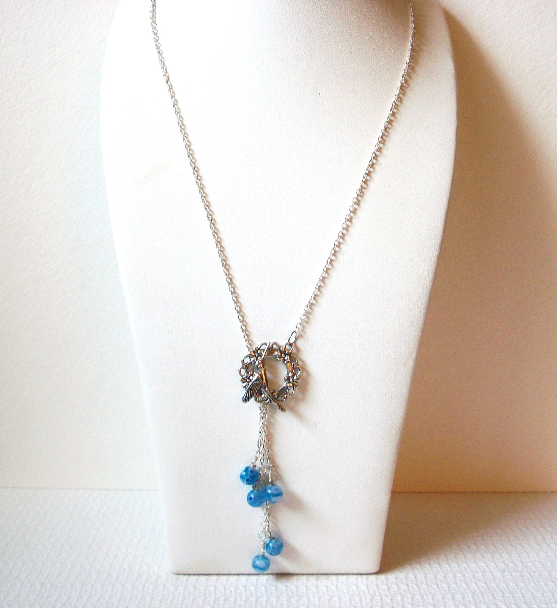 Retro Blue Glass Hummingbird Necklace 100820