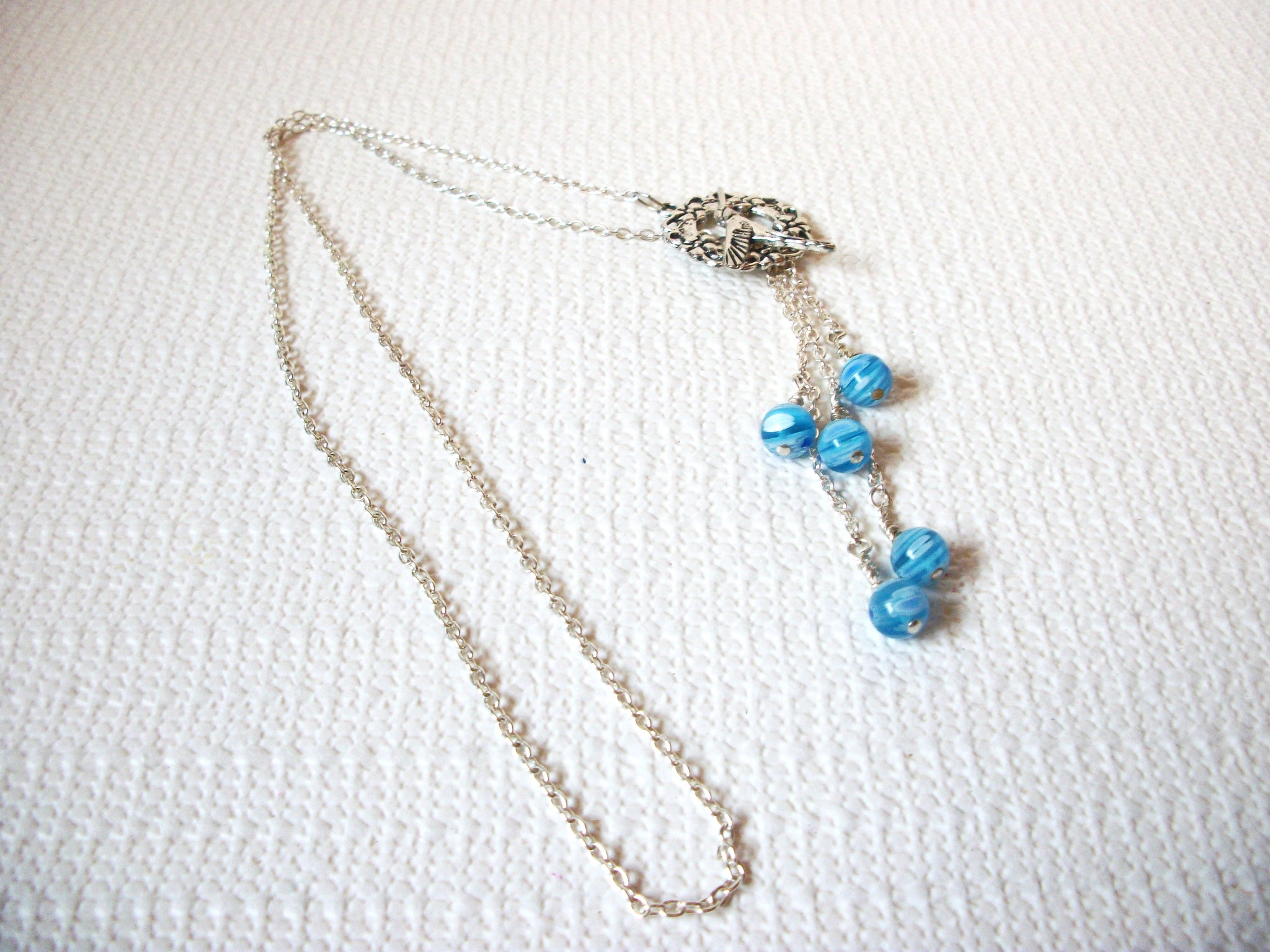 Retro Blue Glass Hummingbird Necklace 100820