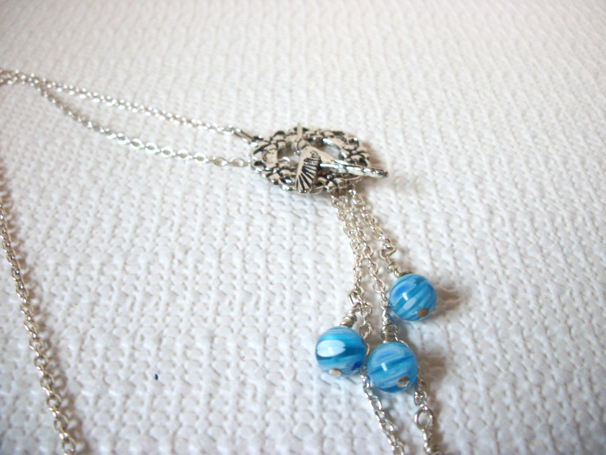 Retro Blue Glass Hummingbird Necklace 100820