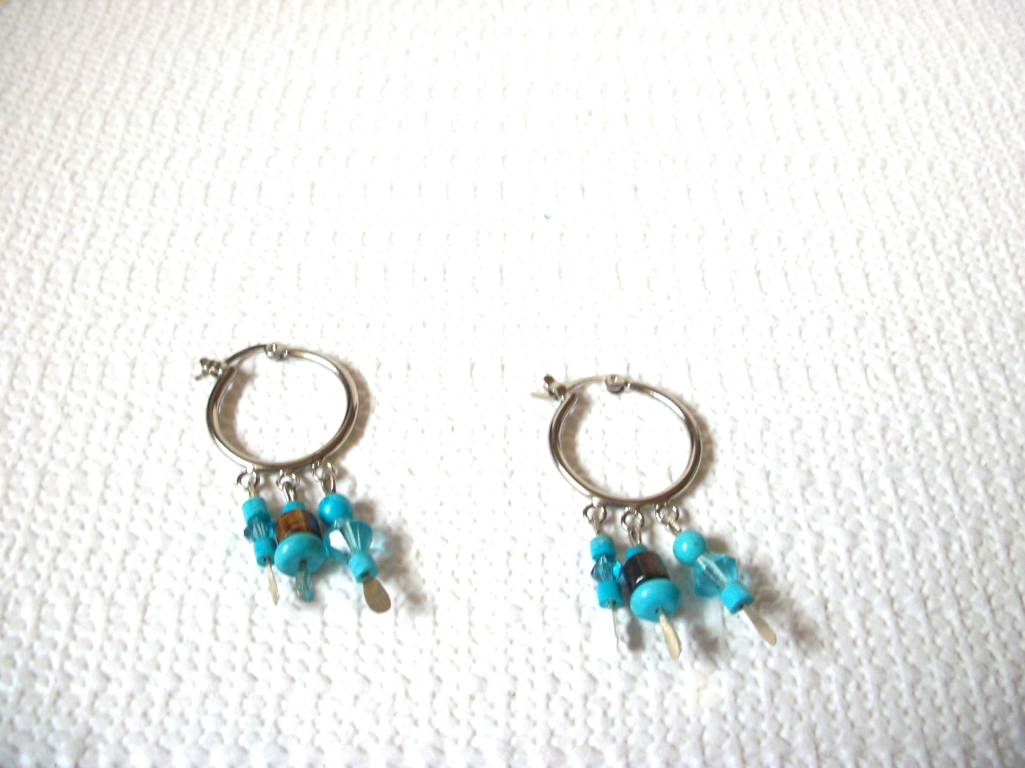 Retro Silver Turqouise Blue Hoop Earrings 100820