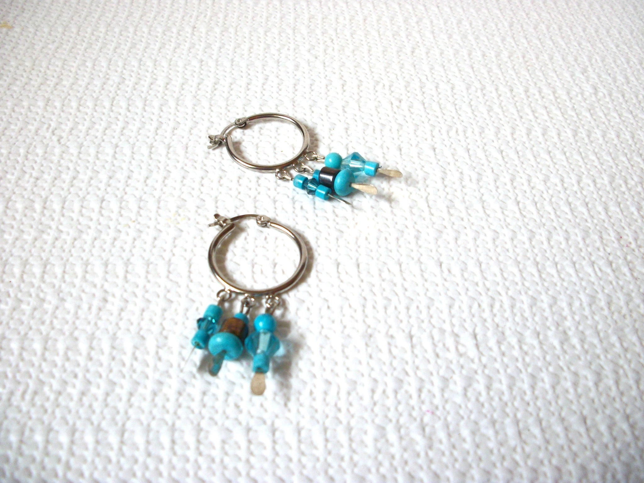 Retro Silver Turqouise Blue Hoop Earrings 100820