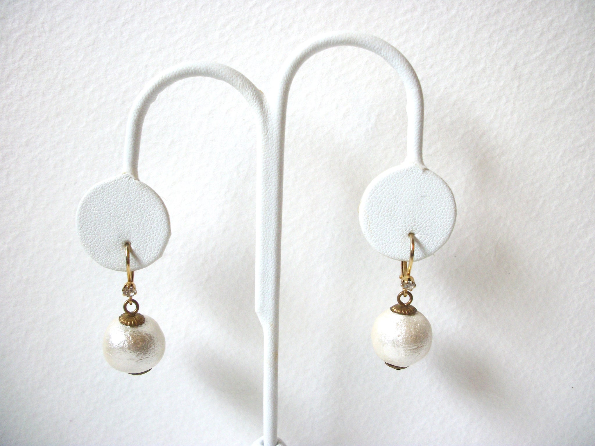 Vintage Hand Molded White Paper Beads Earrings 100820