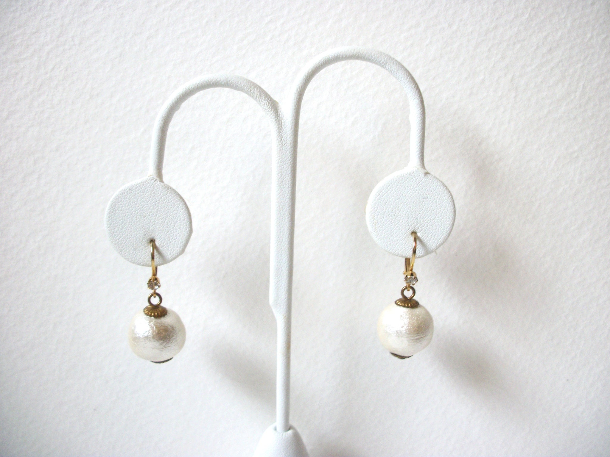 Vintage Hand Molded White Paper Beads Earrings 100820