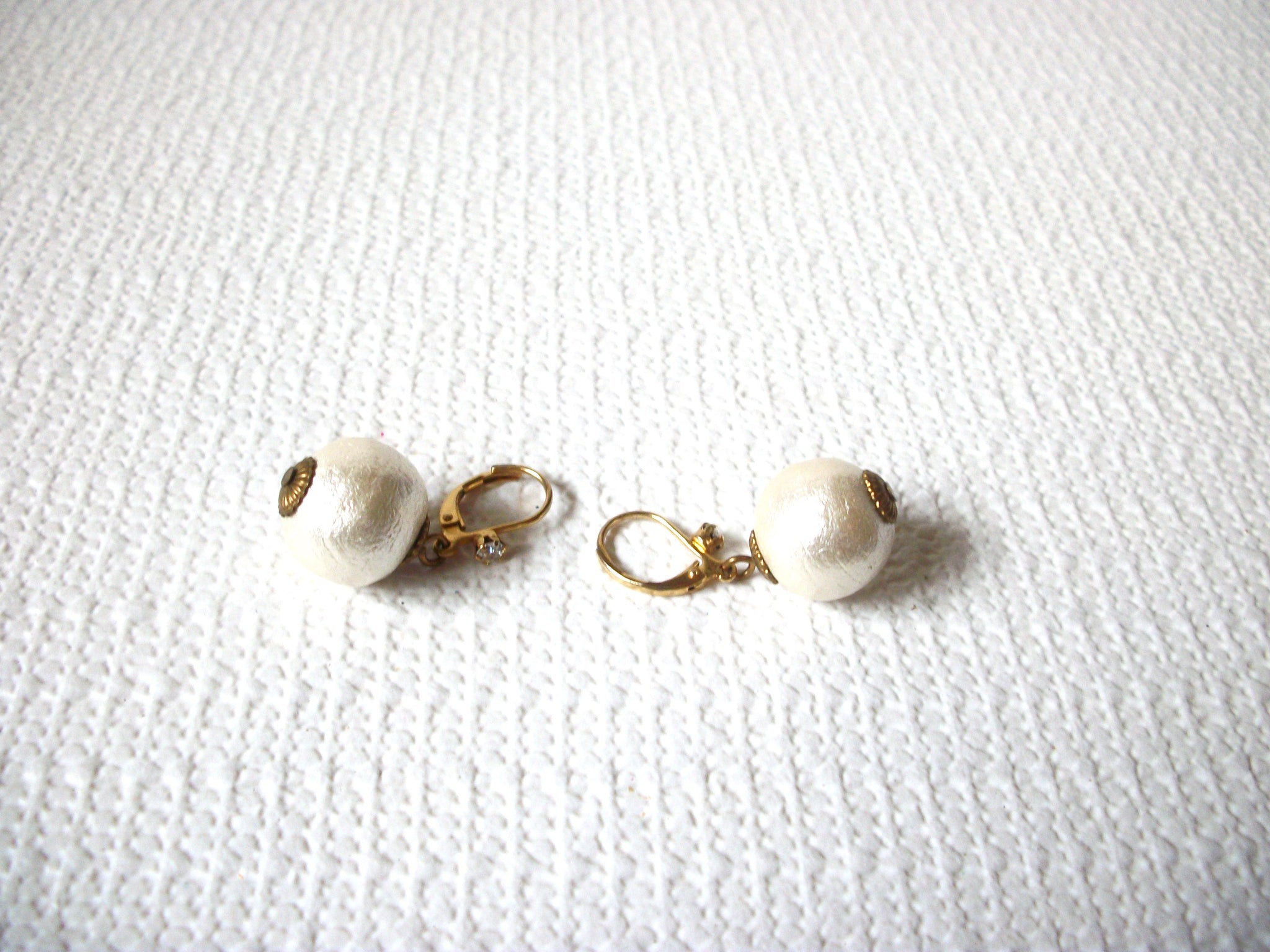 Vintage Hand Molded White Paper Beads Earrings 100820