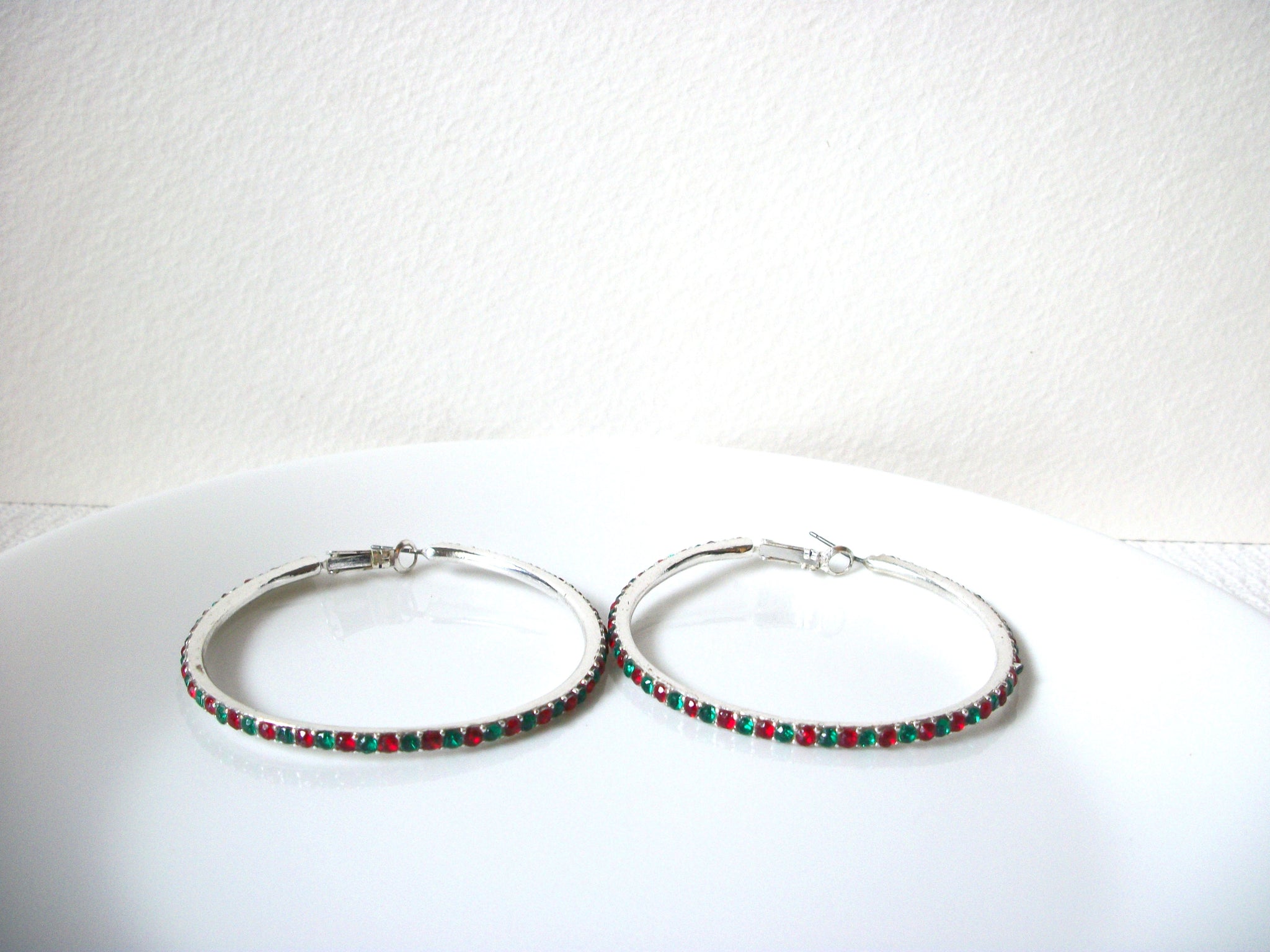 Retro Red Green Rhinestones Hoop Earrings 100820