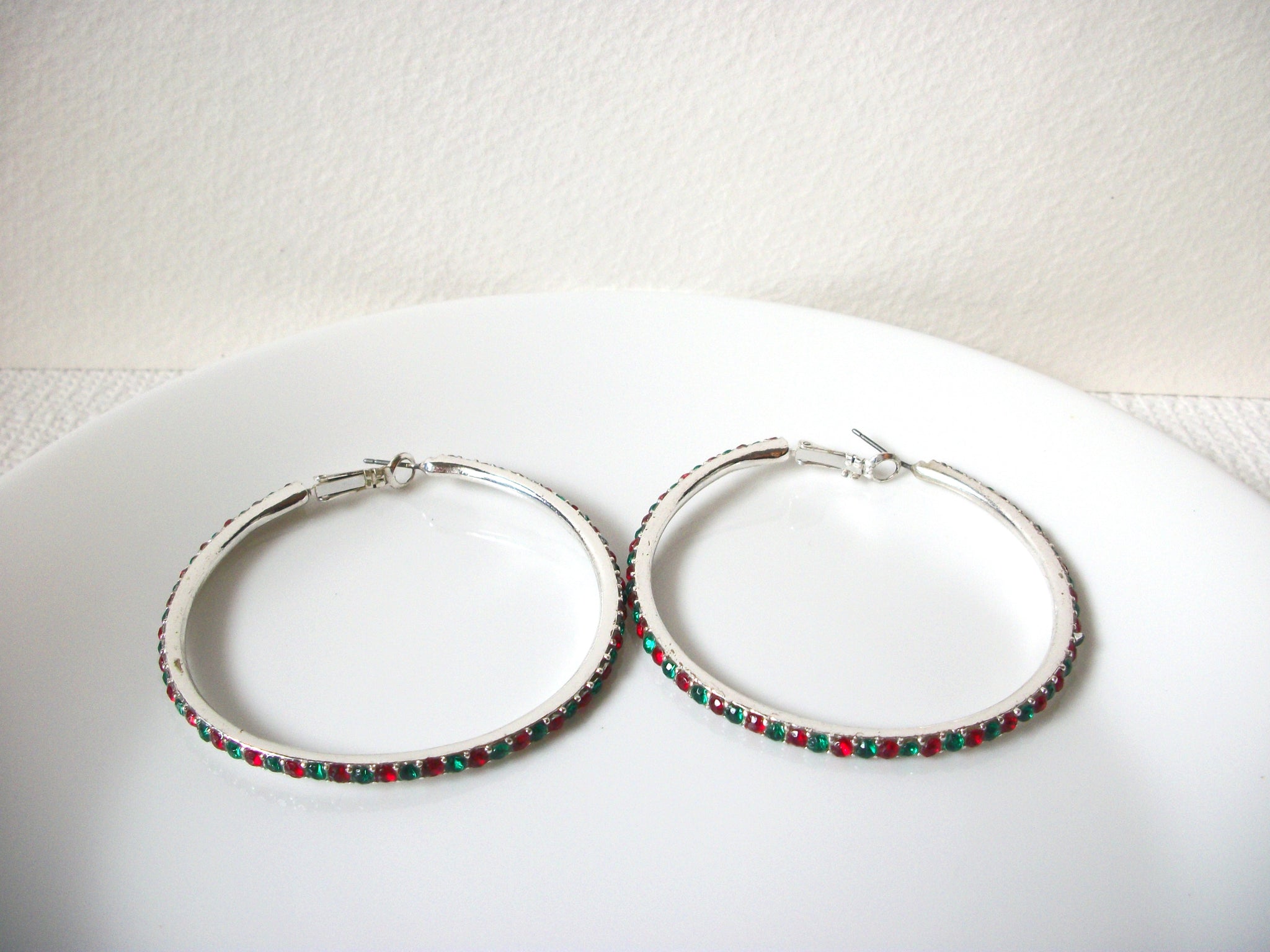 Retro Red Green Rhinestones Hoop Earrings 100820