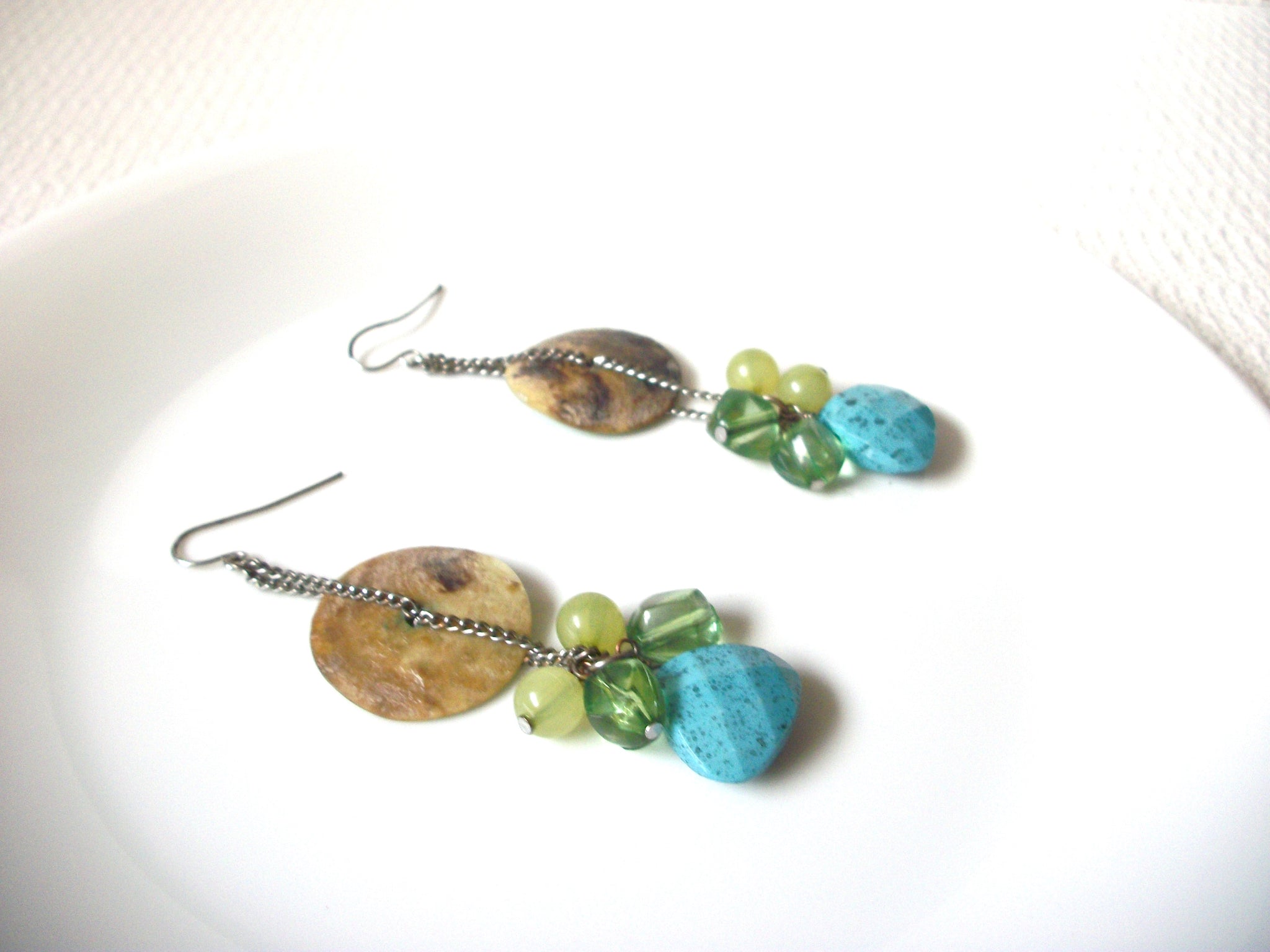 Retro Green Blue Long Shell Earrings 100820