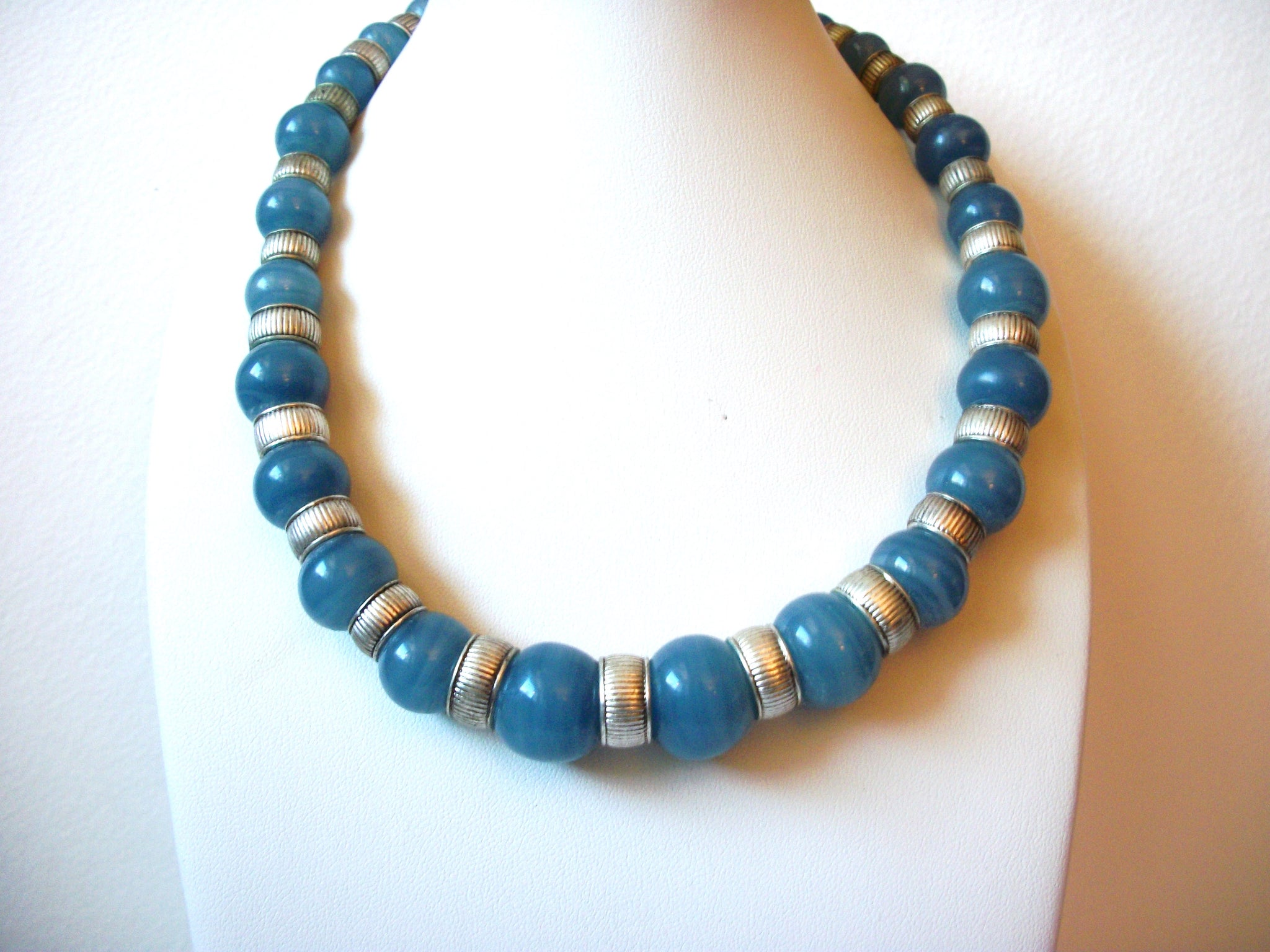 Vintage Blue Pottery Stones Necklace 100920