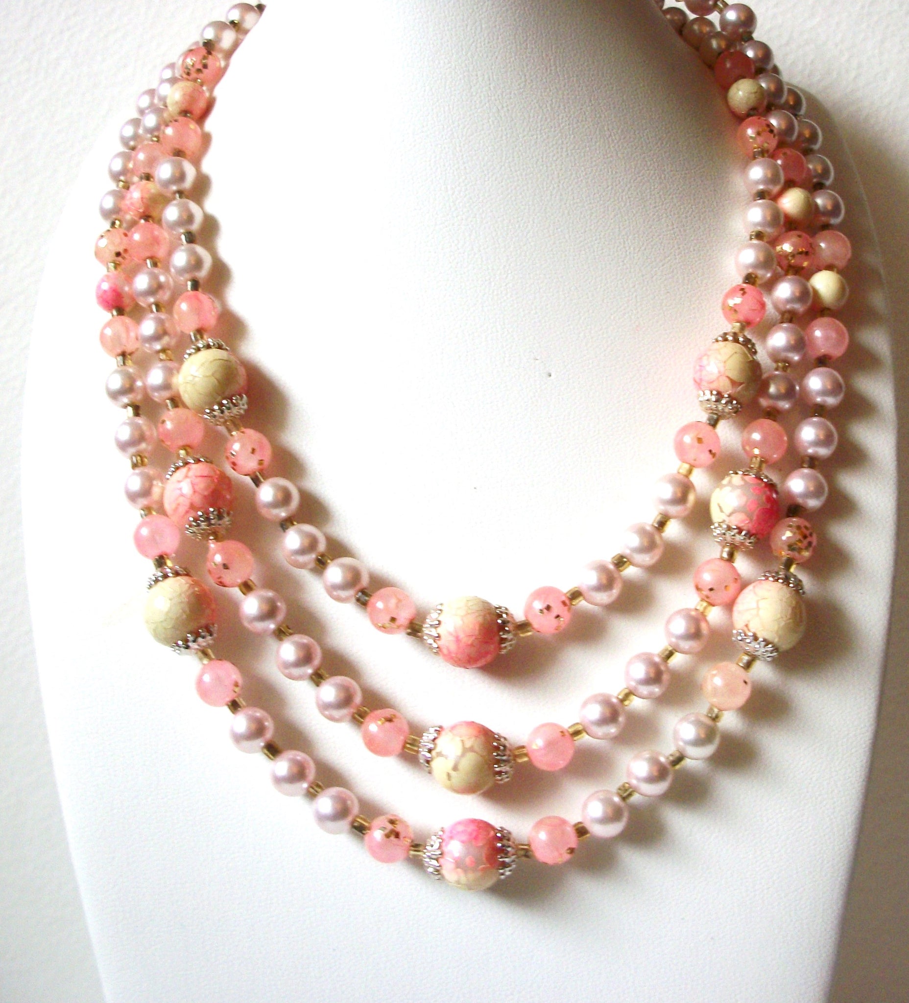 Marked Pale Pink Glass Pearl Sugar Beads Necklace 101020