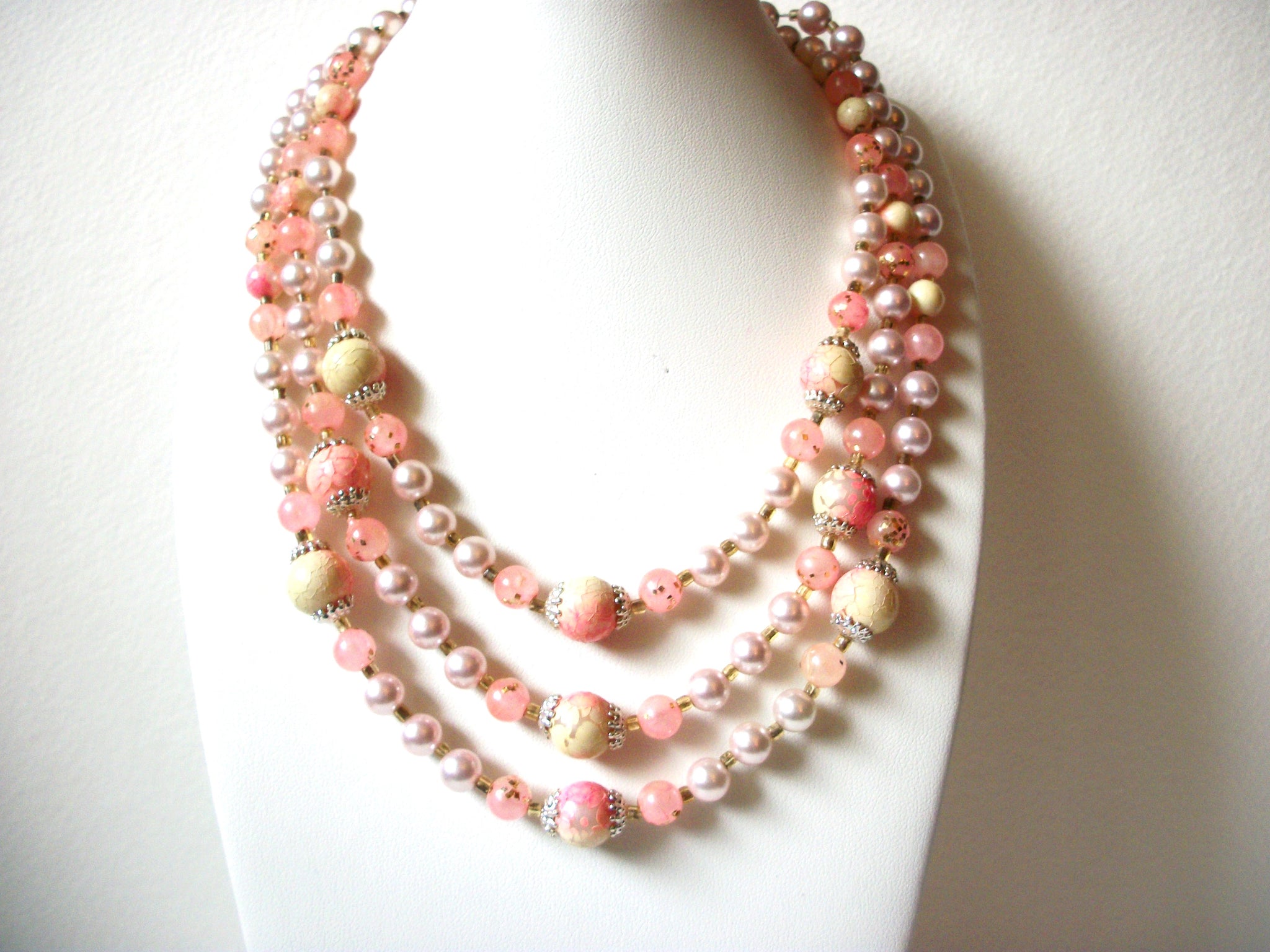 Marked Pale Pink Glass Pearl Sugar Beads Necklace 101020