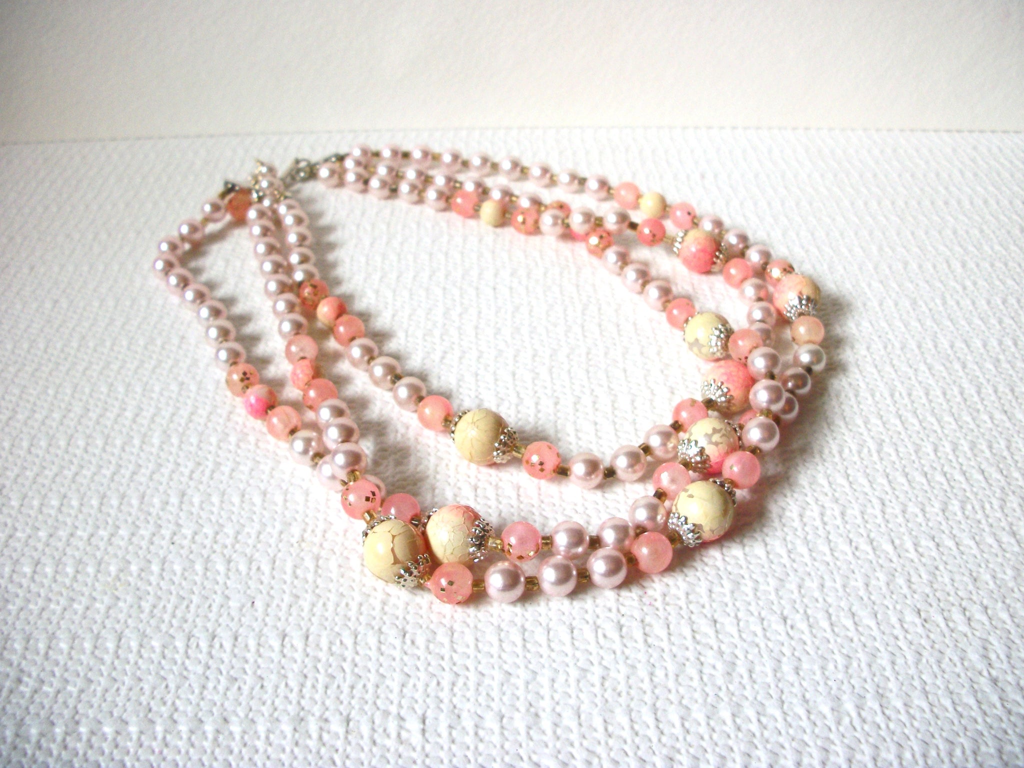 Marked Pale Pink Glass Pearl Sugar Beads Necklace 101020