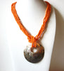 Vintage Orange Glass Shell Necklace 101020