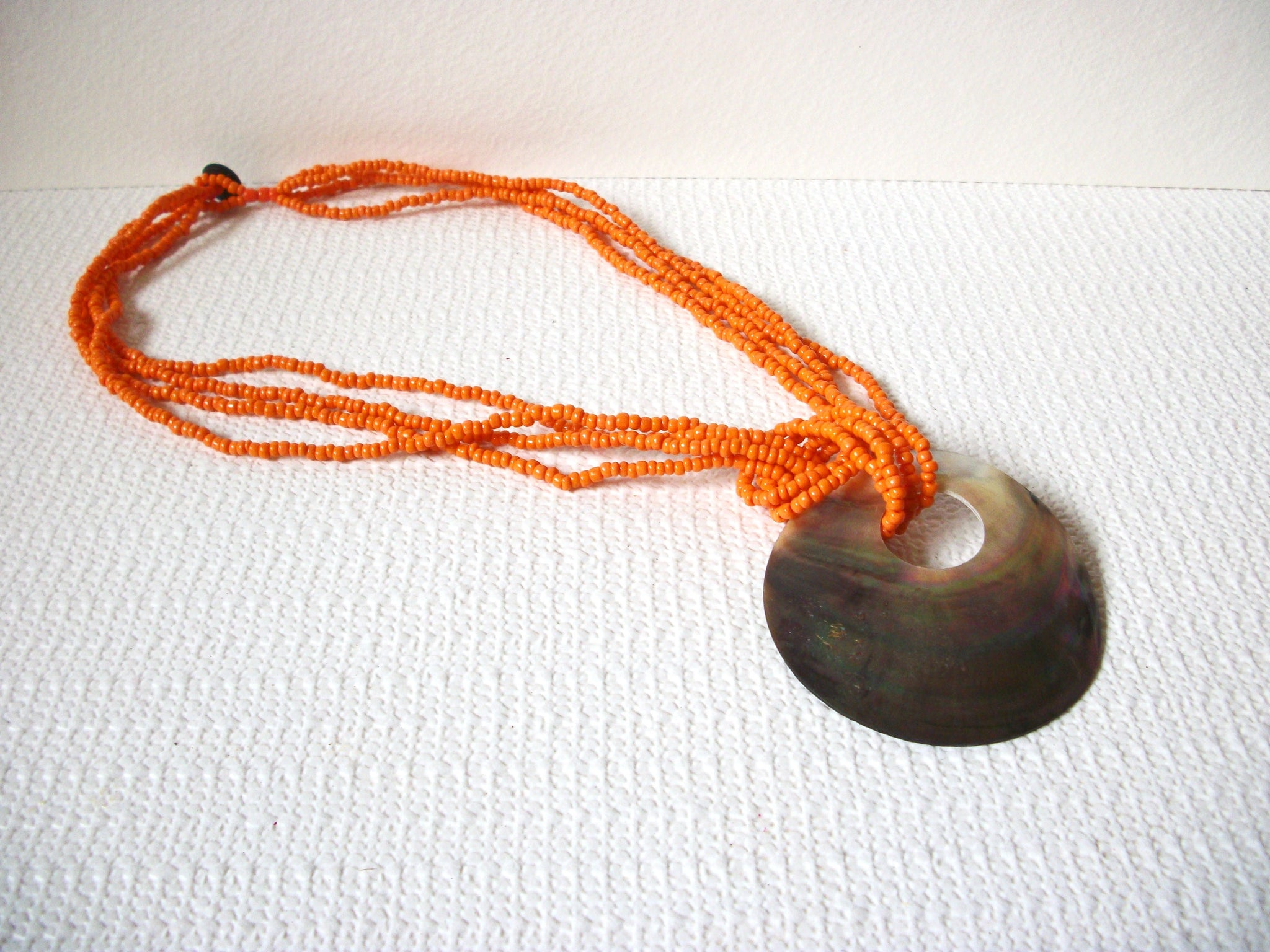 Vintage Orange Glass Shell Necklace 101020