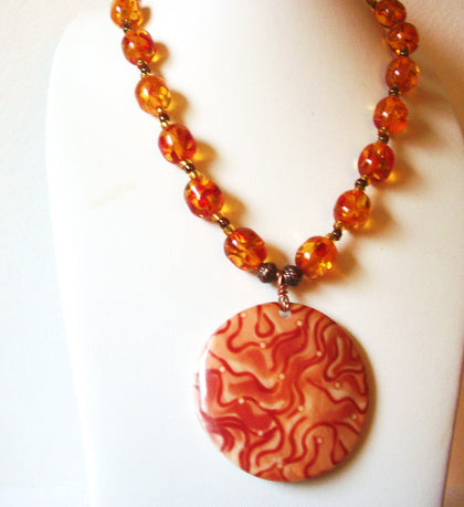 Vintage Orange Shell Pendant 20" Necklace 123016