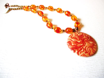 Vintage Orange Shell Pendant 20" Necklace 123016