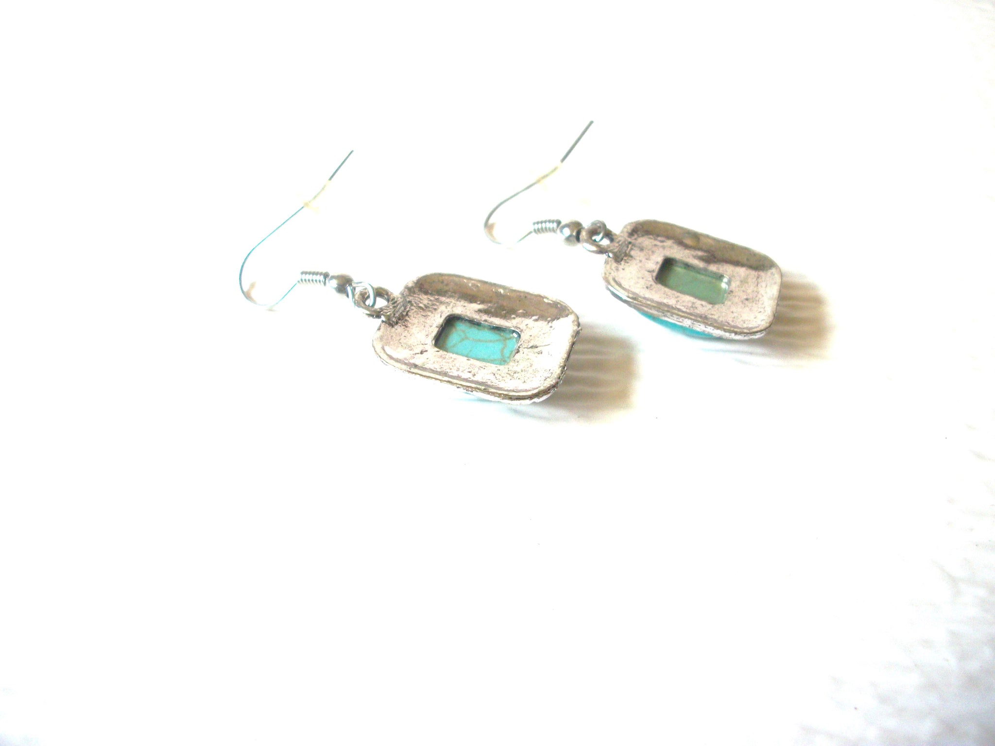 Retro Silver Toned Faux Turquoise Stone 1 Inch Dangle Earrings 62218