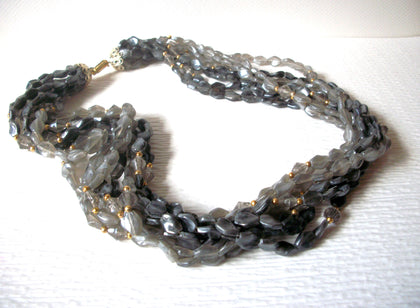 Vintage Hong Kong Gray Hand Molded Lucite Multi Strand Necklace 92517