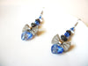 Long Vintage Silver Toned Mesh Blue Acrylic Heart Dangle Earrings 81517