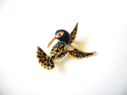 Vintage Enameled Colorful Rhinestone Hummingbird Brooch Pin 92017