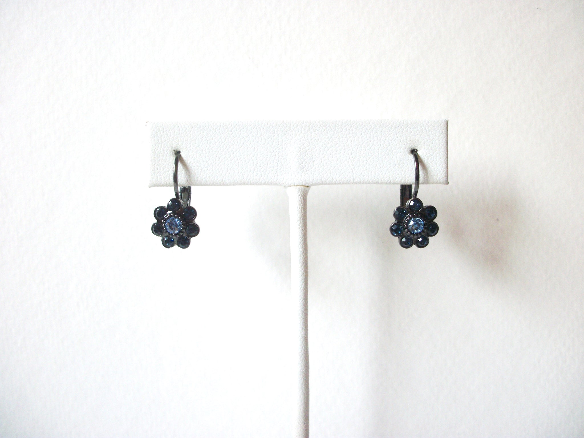 Smaller Blue Rhinestone Flower Earrings 91517