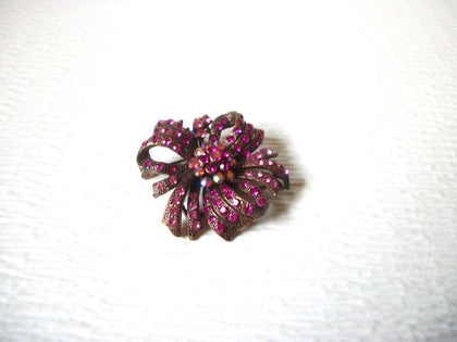 Vintage Copper Toned Pink Rhinestone Flower Burst Brooch 31817