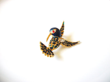Vintage Enameled Colorful Rhinestone Hummingbird Brooch Pin 92017
