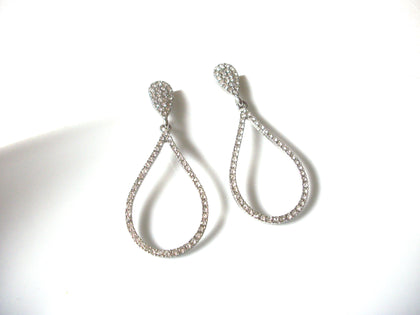 Vintage Silver Toned Clear Rhinestone 2 1/4" Long Dangle Earrings 92816