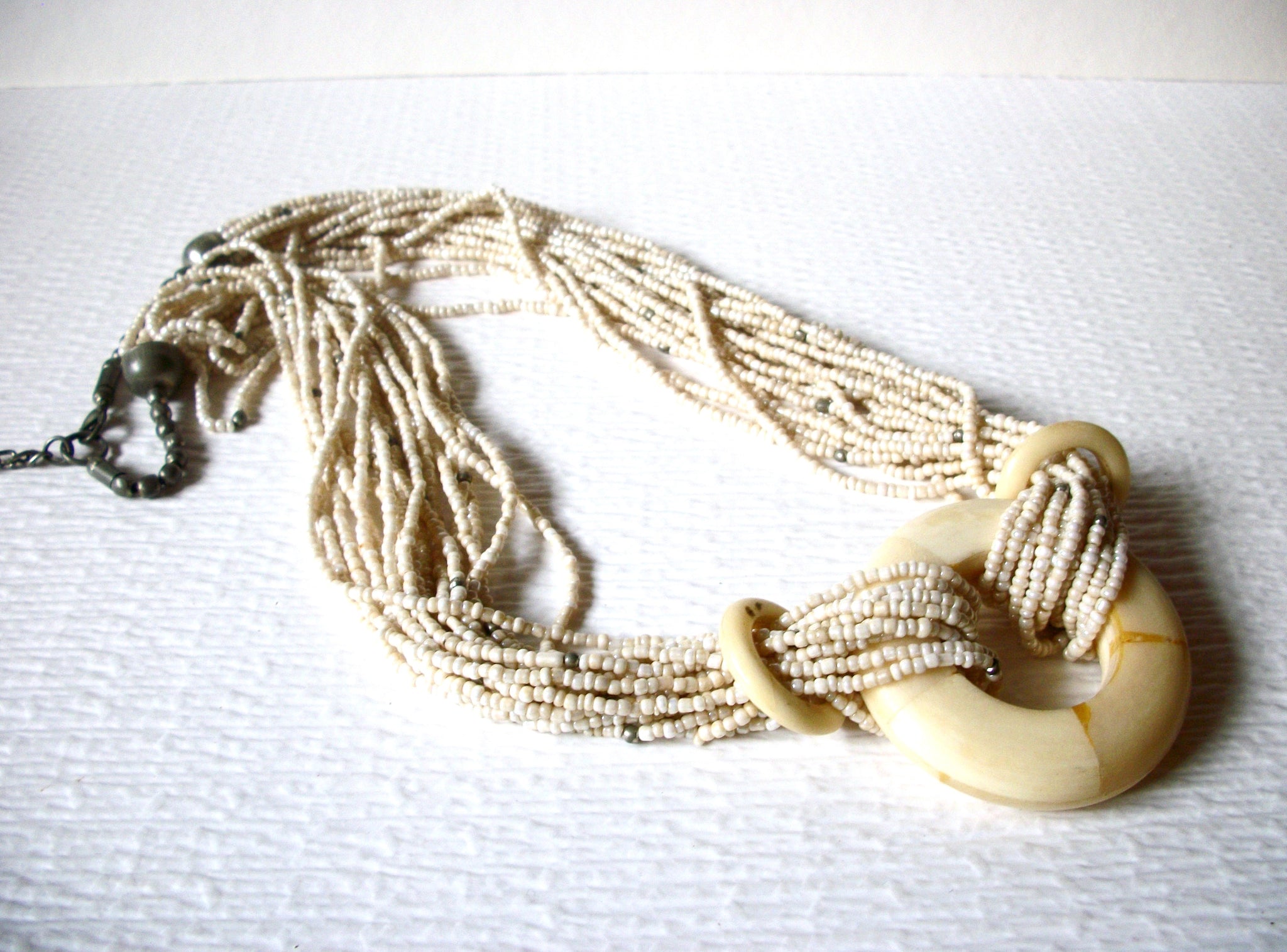 Bone Horn Glass Beads Multi Strand Necklace 93017