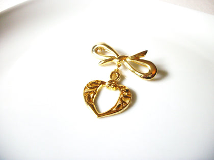 Vintage Gold Toned Heart Bow Tie Brooch Pin 92017