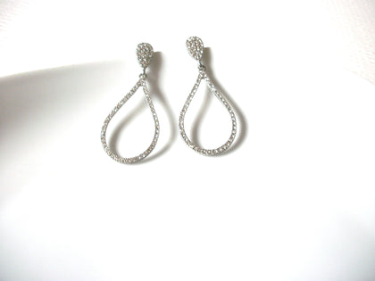 Vintage Silver Toned Clear Rhinestone 2 1/4" Long Dangle Earrings 92816