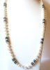 Vintage White Glass Pearl Black Silver Spacers 36" Necklace 9216