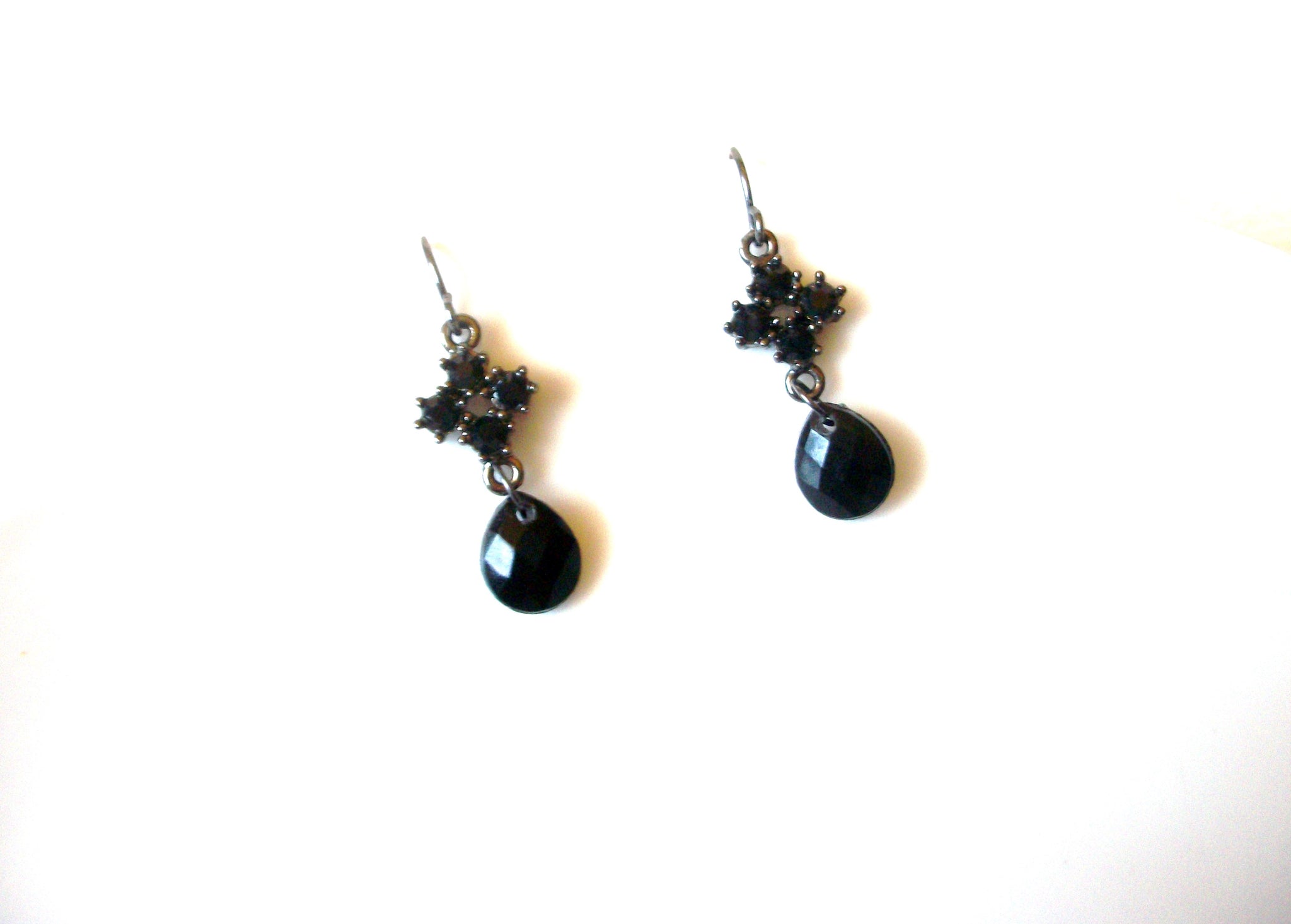 Vintage Dainty Black Rhinestone Acrylic Dangle Earrings 81517