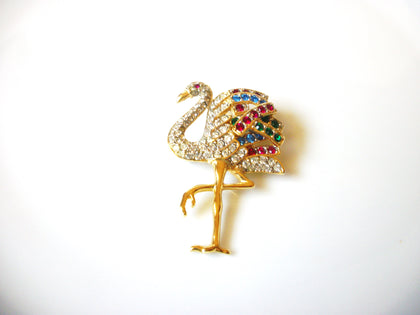 Vintage Colorful Clear Red Green Blue Bird Brooch Pin 92017