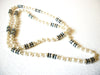 Vintage White Glass Pearl Black Silver Spacers 36" Necklace 9216