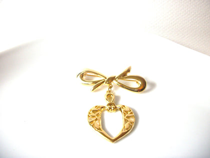 Vintage Gold Toned Heart Bow Tie Brooch Pin 92017