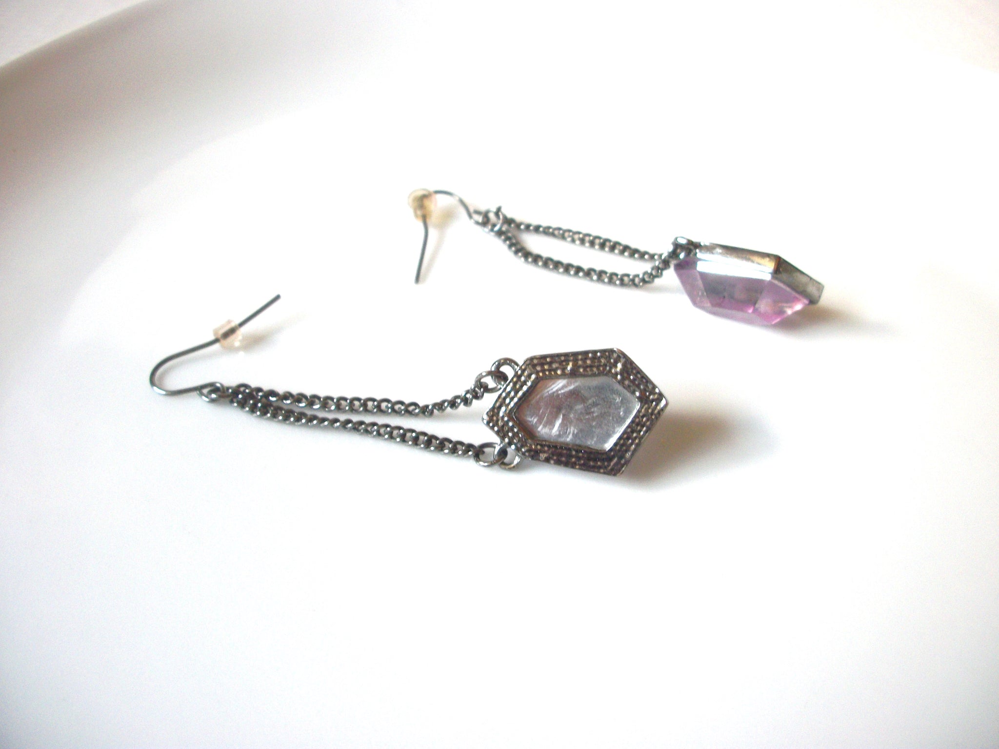 Vintage Long Pale Lilac Dangle Earrings 82217