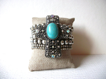Bohemian Aurora Borelias Turquoise Stone Chunky Cross Bracelet 9617