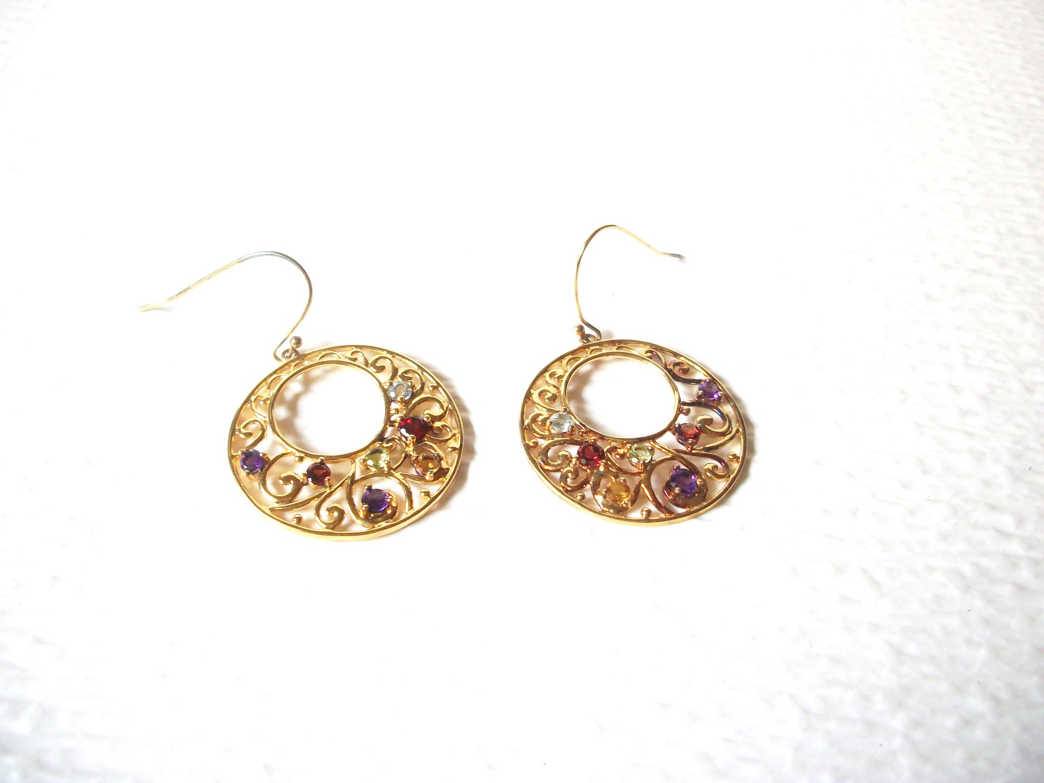 Retro Gold Toned Rhinestone Dangle Earrings 91517