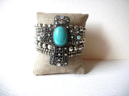 Bohemian Aurora Borelias Turquoise Stone Chunky Cross Bracelet 9617