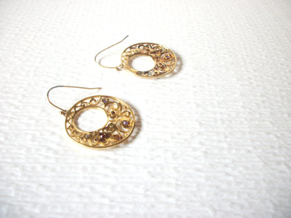 Retro Gold Toned Rhinestone Dangle Earrings 91517