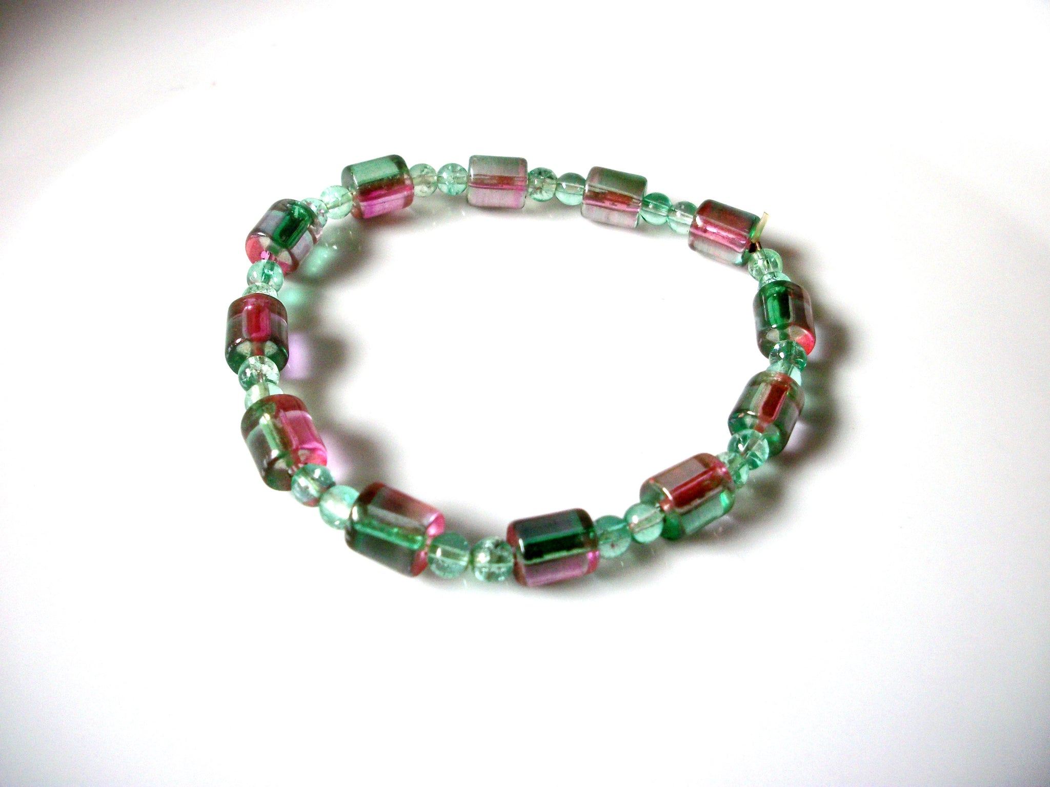 Iridescent Czech Glass Cubes Stretch Bracelet 91617