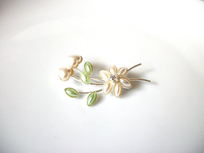Retro Wedding Floral Faux Pearl White Pale Mint Brooch Pin 92017