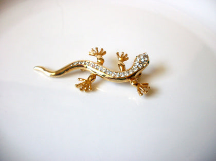 Vintage Clear Rhinestone Salamander Brooch Pin 91617