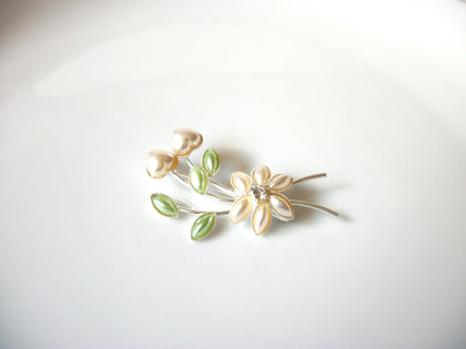 Retro Wedding Floral Faux Pearl White Pale Mint Brooch Pin 92017