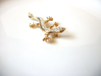 Vintage Clear Rhinestone Salamander Brooch Pin 91617