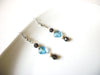 Retro Blue Heart Glass Silver Toned Dangle Earrings 92816