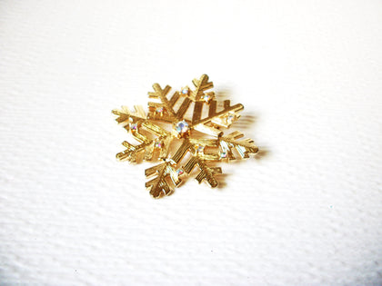 Vintage 1950s Gold Toned AB Crystal Snowflake Brooch Pin 60116