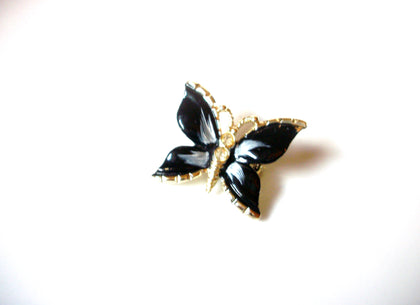 Vintage Black Gray Clear Rhinestone Enameled Butterfly Pin 81517