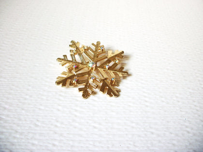 Vintage 1950s Gold Toned AB Crystal Snowflake Brooch Pin 60116